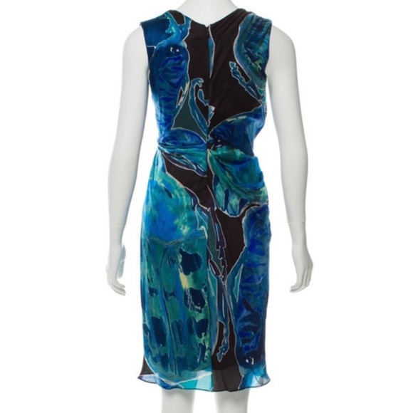 DVF Blue Silk Floral Weslie Drape Dress - Picture 4 of 11